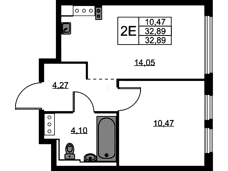 1-комнатная квартира 32.89 м², 7/11 эт., ЖК «Новое Колпино»
